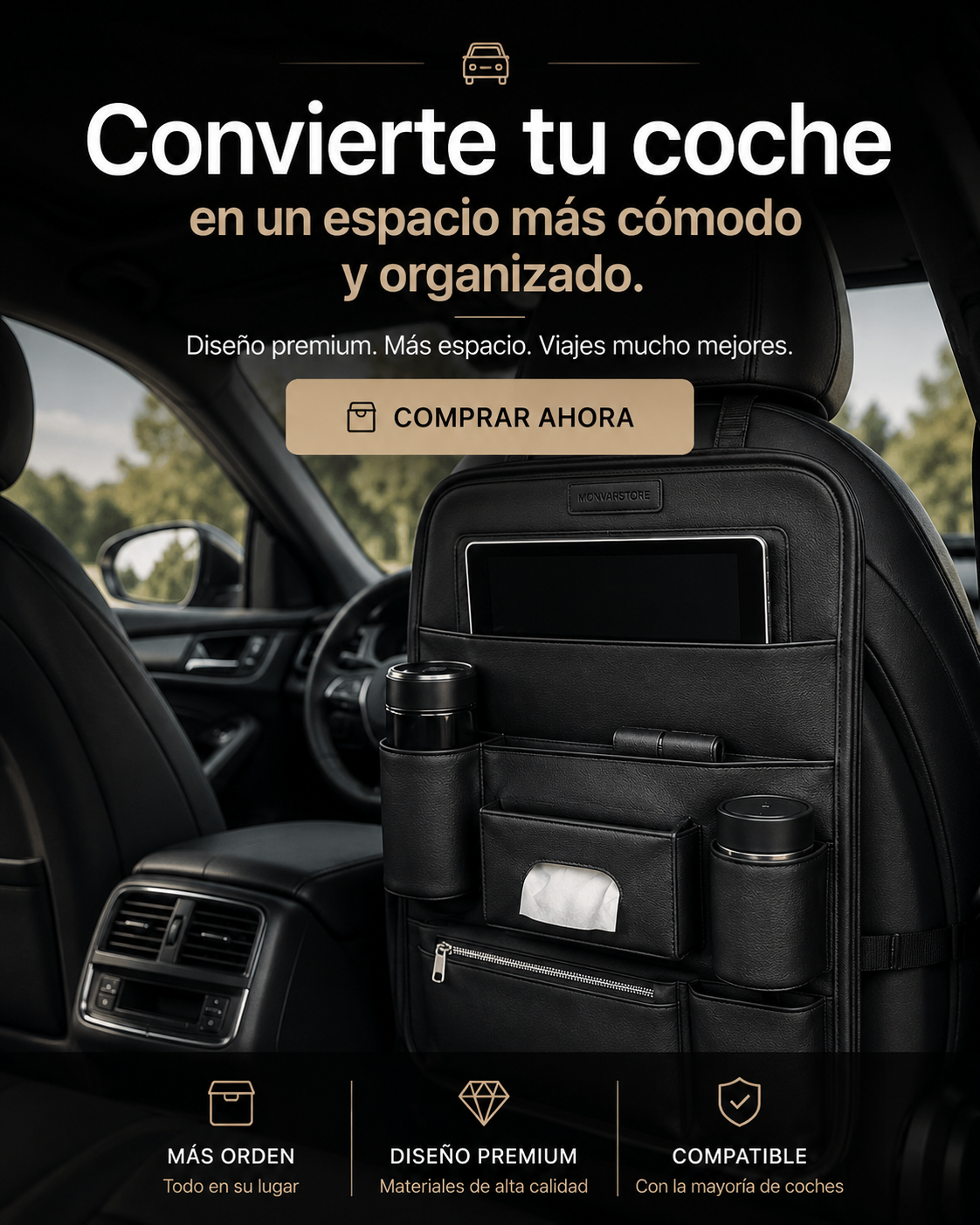 Organizador Premium para Asiento de Coche en Cuero